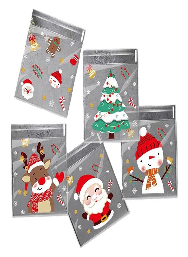 SUKPSY 100 PCS Christmas Candy Cellophane Bags Cookie Bakery Gift Bags Flat Mouth Self-adhesive Resealable OPP Pastry Bags for Christmas Holiday Party Decoration Supplies(Five Patterns 3.9 x 3.9in) - Image 1
